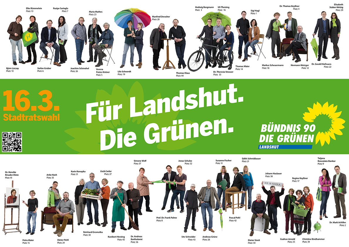 16.3. Stadtratswahl - Für Landshut. Die Grünen. - Kandidatinnen und Kandidaten wie im Faltblatt mit Platzzahlen