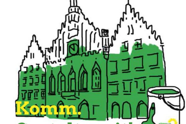 Komm. Gestalte mit! Bild: Das Landshuter Rathaus wird Grüne(er) gestrichen.