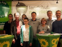 (v.l.n.r.): Vorstandssprecherin Hedwig Borgmann, Prof. Dr. Stephan Pauleit, Lorenz Herdeis und Sarah Schoeps (Fridays for Future) Dr. Christian Thurmaier und Iris Haas (Landshut natürlich mobil), Dr. Thomas Keyßner und Christoph Rabl (Foto: M. Scheuermann)