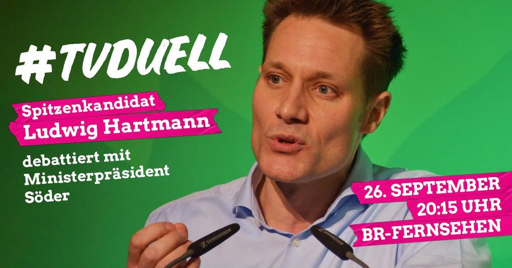 Das TV-Duell Ludwig Hartmann (Grüne) gegen Markus Söder (CSU) am 26.9.2018 um 20:15 im BR-Fernsehen