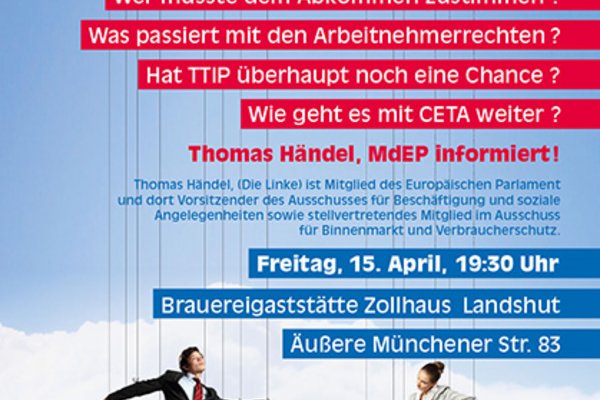 Einladungsplakat TTIP-Vortrag mit Thomas Händel, MdEP (Die Linke)