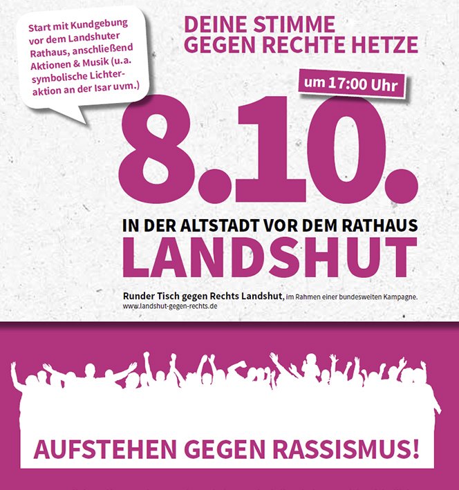 Aufruf zur Demo gegen Rassismus am 8.10.2016 ab 17 Uhr vor dem Landshuter Rathaus