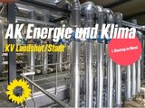 Inneres einer Tiefengeothermie-Anlage mit Aufschriften "1. Dienstag im Monat" und "AK Energie und Klima - KV Landshut / Stadt".