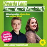 Johannes Hunger und Ricarda Lang vor grünem Hintergrund mit Veranstaltungstext