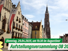 Landshuter Altstadt mit Blick auf die Martinskirche und das Rathaus, davor Schrifzug der Veranstaltung