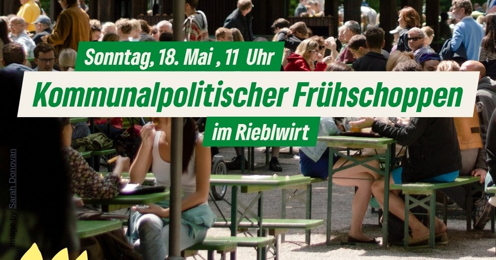 Einladungstext vor gut besuchtem Biergarten