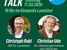Christoph Rabl und Christian Ude nebeneinander in zwei runden "Fenstern" auf grünem Hintergrund mit Einladungstext