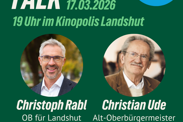 Christoph Rabl und Christian Ude nebeneinander in zwei runden "Fenstern" auf grünem Hintergrund mit Einladungstext