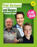 urban Priol, Ludwig Hartmann und Johannes Hunger vor grünem Hintergrund