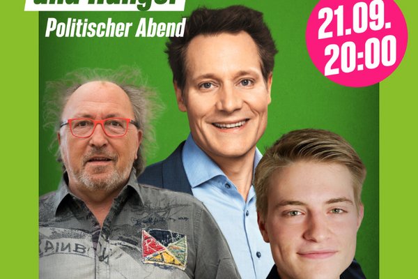 urban Priol, Ludwig Hartmann und Johannes Hunger vor grünem Hintergrund