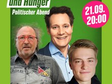 urban Priol, Ludwig Hartmann und Johannes Hunger vor grünem Hintergrund