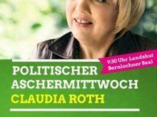 Politischer Aschermittwoch in Landshut mit Claudia Roth, Sigi Hagl, Stefan Hartmann und Stefan Gruber in den Bernlochner Sälen in Landshut am 10.2.2016 ab 10 Uhr. Musik von Flez Orange. Eintritt frei.