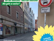 Blick in die Ländgasse aus Richtung Ländtor mit "Einfahrt verboten"-Schild und "Anlieger frei; TExt der Veranstaltung