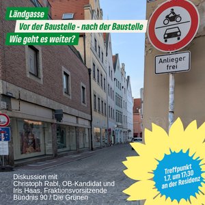 Blick in die Ländgasse aus Richtung Ländtor mit "Einfahrt verboten"-Schild und "Anlieger frei; TExt der Veranstaltung