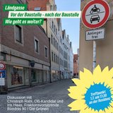 Blick in die Ländgasse aus Richtung Ländtor mit "Einfahrt verboten"-Schild und "Anlieger frei; TExt der Veranstaltung