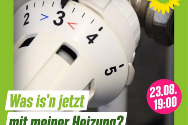 Heizungsthermostat auf "3" als mittlere, gute Einstellung zwischen warm und kalt. Veranstaltungsankündigungs-Text.