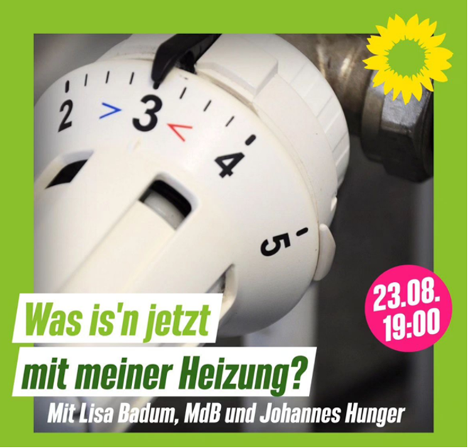 Heizungsthermostat auf "3" als mittlere, gute Einstellung zwischen warm und kalt. Veranstaltungsankündigungs-Text.