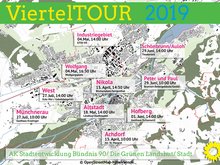 Übersichtsplan über Landshut mit allen ViertelTOUR-Terminen an den jeweiligen Orten