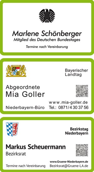 3 grün umrandete Schilder übereinander mit den Daten von Bundestag, Landtag und Bezirkstag