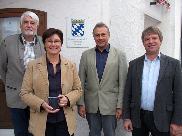 v.l.n.r.: Erster Bürgermeister Maximilian Graf von Montgelas, Gerzen, Rosi Steinberger, MdL, Erster Bürgermeister Konrad Hartshauser, Kröning, Erster Bürgermeister Lorenz Fuchs, Schalkham