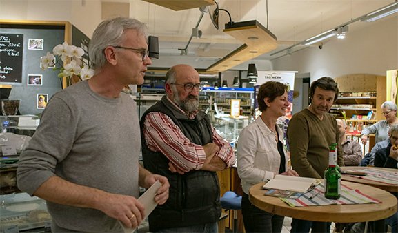 Reinhard Gromotka, Tagwerk Biomarkt frisch und fein, Sigi Hagl OB-Kandidatin der Grünen, Martin Lackermeier und Josef Bauer, Biolandwirte aus der Region