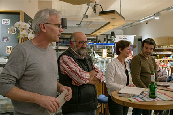 Reinhard Gromotka, Tagwerk Biomarkt frisch und fein, Sigi Hagl OB-Kandidatin der Grünen, Martin Lackermeier und Josef Bauer, Biolandwirte aus der Region